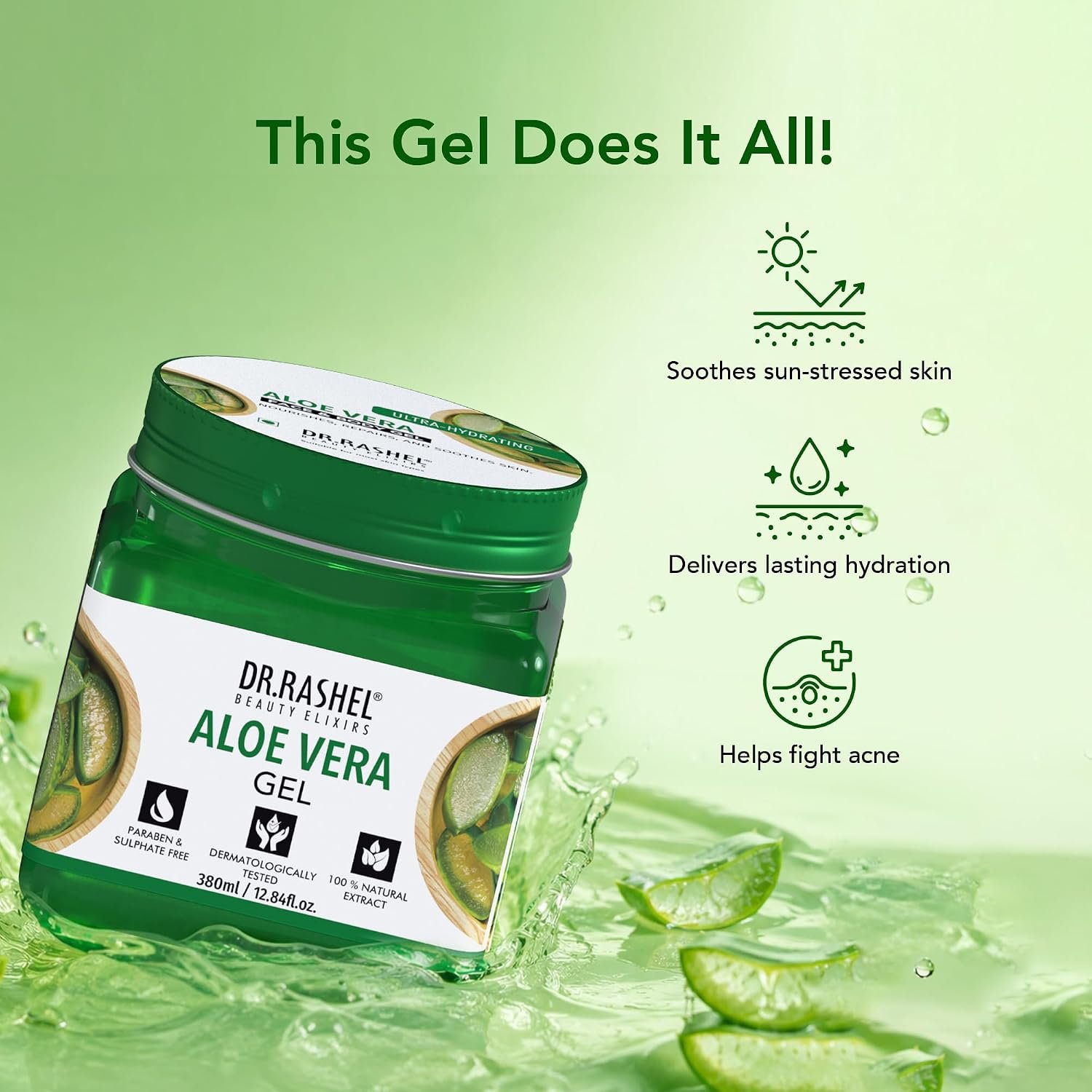 DR.RASHEL Beauty Elixirs Aloe Vera Gel with natural Aloevera Extract for Men & Women for Moisturize and Sooth Glowing Skin with No Parabens, SLS, Silicones & Colour (380ml) thumbnail
