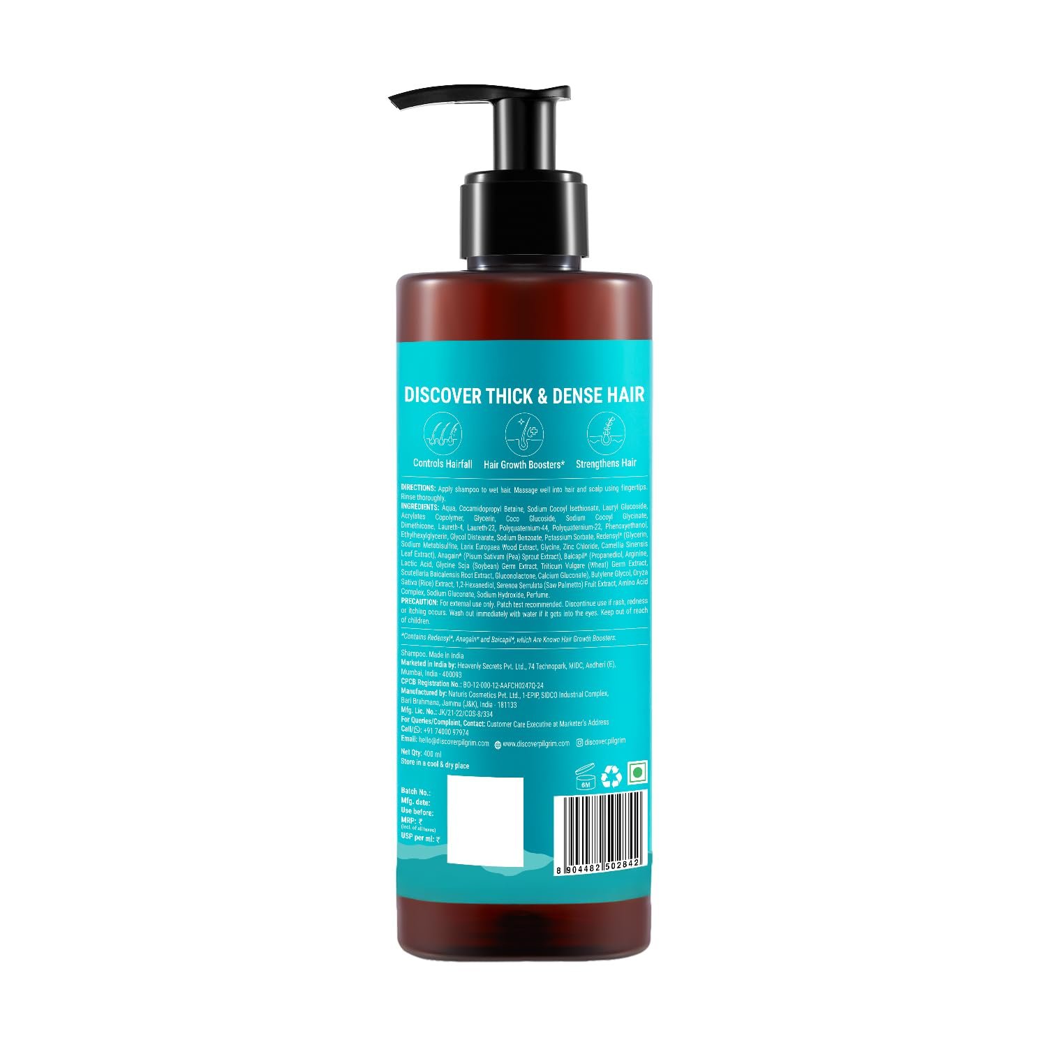 Pilgrim Redensyl & Anagain Hairfall Control Shampoo with Korean Black Rice 400ml | Anti Hairfall shampoo for Men & Women | Reduces Hairfall | Promotes Hair Thickness | For All Hair Types thumbnail