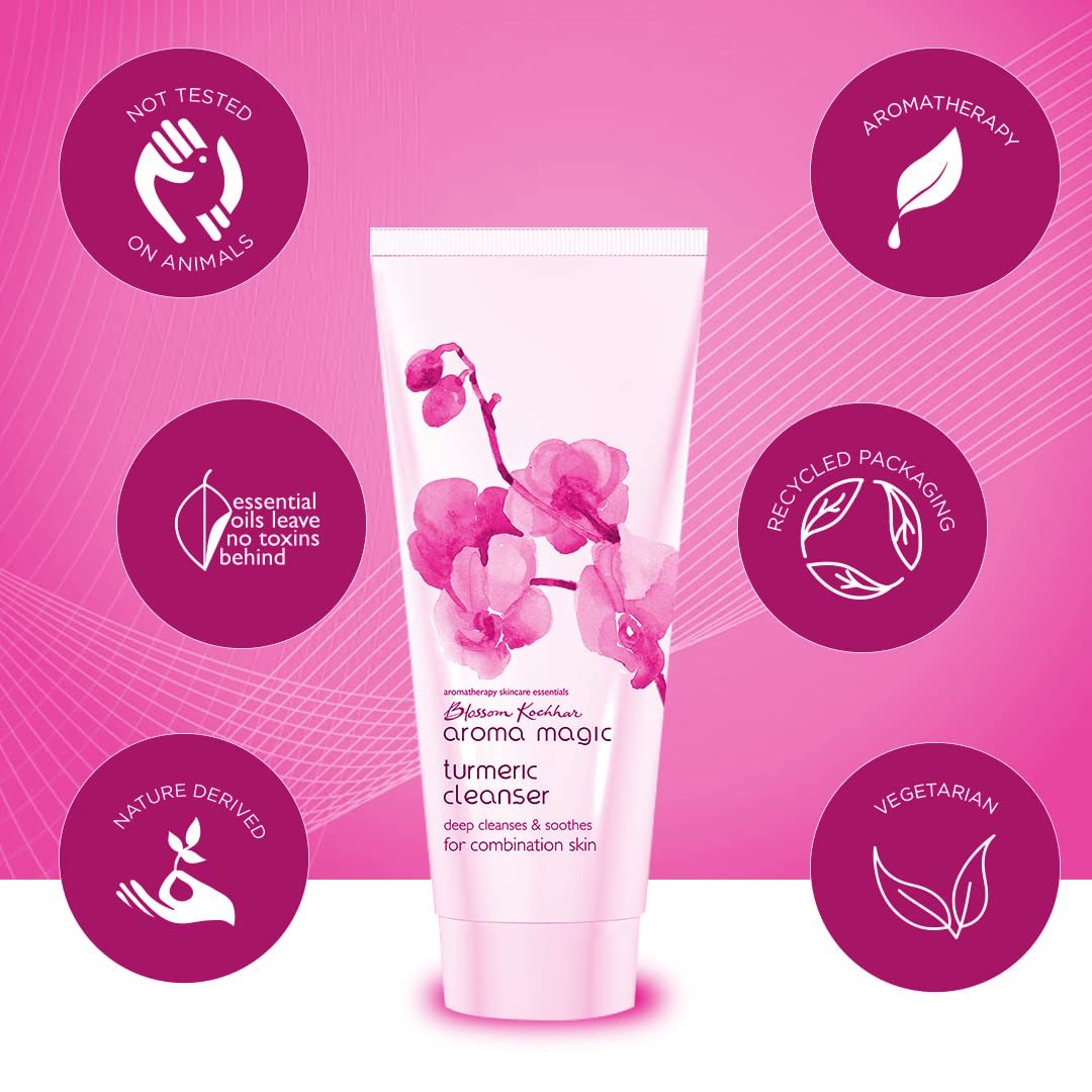 Aroma Magic Turmeric Cleanser | Deeply cleanses, hydrates, unclogs pores & soothes skin with Grapeseed, jojoba & ylang-ylang essential oils, Damask rose extracts | For Combination Skin 100g thumbnail