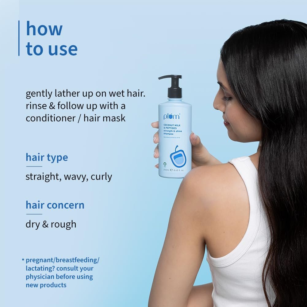 Plum Coconut Milk & Peptides Strength & Shine Shampoo | 22X Smoother Hair | With Coconut Milk & Pea Peptide | Smoothening & Strengthening | Paraben-Free, 100% Vegan, 250ml thumbnail