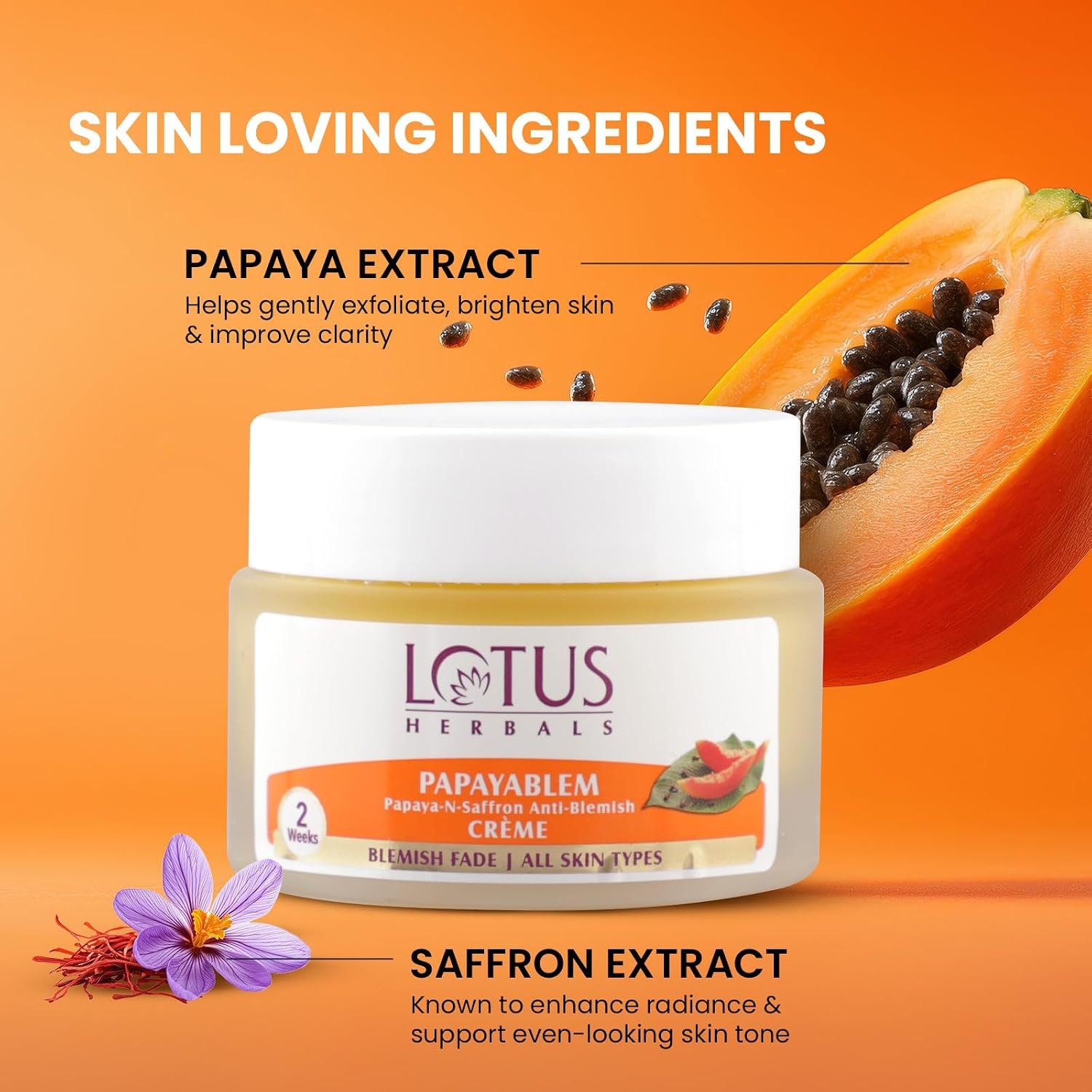 Lotus Herbals Papayablem Papaya & Saffron Anti-Blemish Cream 50g thumbnail