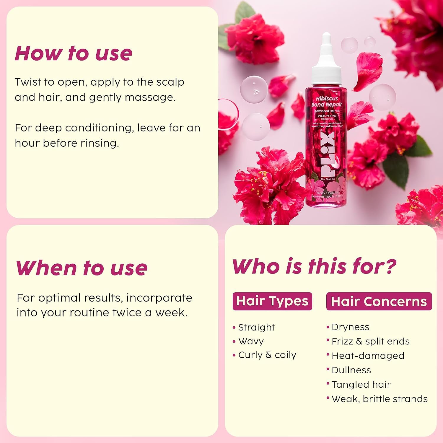 PLIX - THE PLANT FIX Hibiscus Bond Repair Advanced Hair Oil for Damaged Hair - 100ml | Repairs Damaged Hair Due To Heat Styling | Restores Strength & Reduces Breakage thumbnail