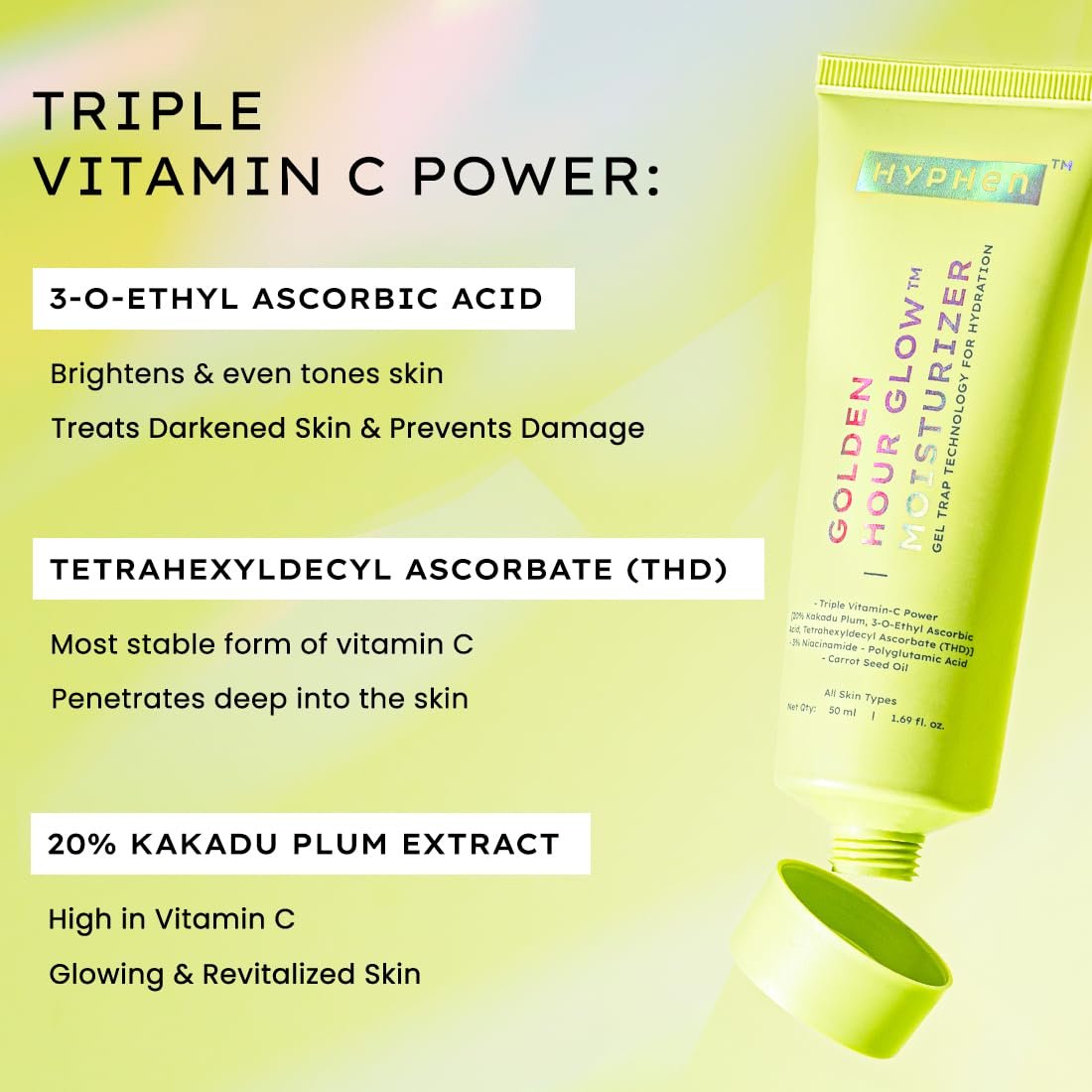 Hyphen Brightening Face Moisturizer with THD- 20% Kakadu Plum, Highly Stable Vitamin C| 3% Niacinamide- Dark Spots & Pigmentation | Lightweight Gel Cream Moisturizer for Dry, Oily, All Skin thumbnail