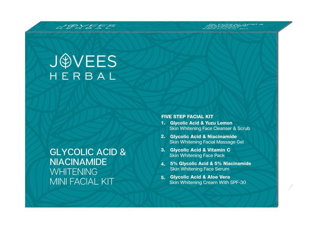 Jovees Herbal Glycolic Acid & Niacinamide Whitening Mini Facial Kit For Brighter & Hydrated Skin | Kit for Improves Uneven Skin Tone, Dark Spots & Dullness 53g (Multiple Use) thumbnail
