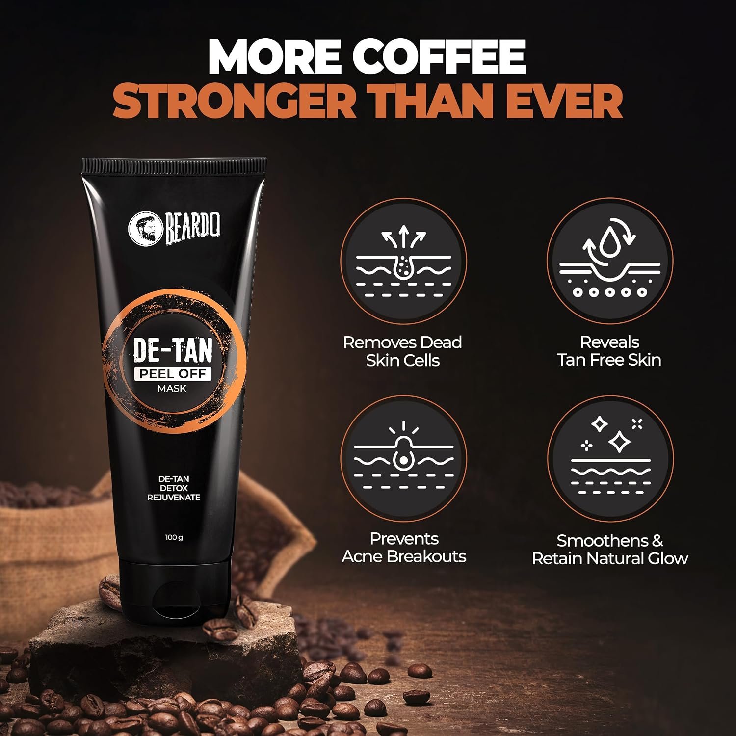 Beardo DeTan Peel off Face Mask for Men, 100g | Coffee Extract to Remove Tan & Deep Cleansing, Face Mask for Glowing Skin thumbnail