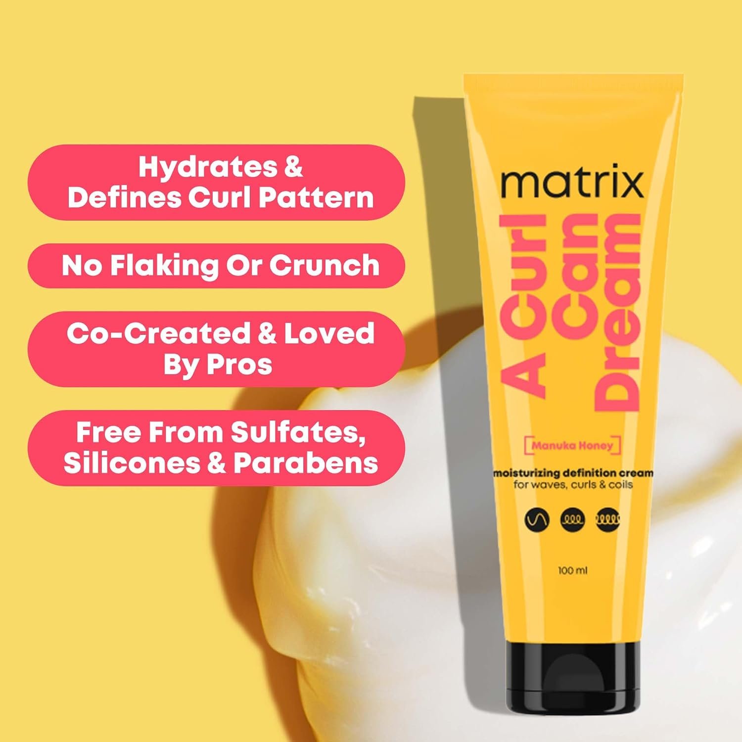 Matrix Professional A Curl Can Dream Leave-in Cream | Nourishes & Defines Wavy, Curly Hair| Enriched with Manuka Honey Extract |Waves & Curls Styling |No Flaking Or Crunch 100ml thumbnail