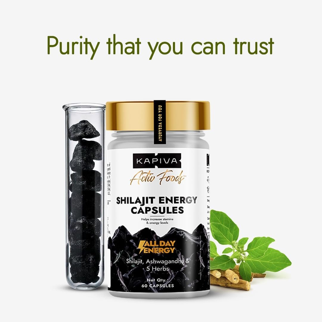 Kapiva Shilajit/Shilajeet Energy 60 Capsules | Made with 100% Pure Shilajit | For All Day Energy & Stamina | With Ashwagandha,Gokshura | Contains 12 Vitamins & 13 Minerals thumbnail