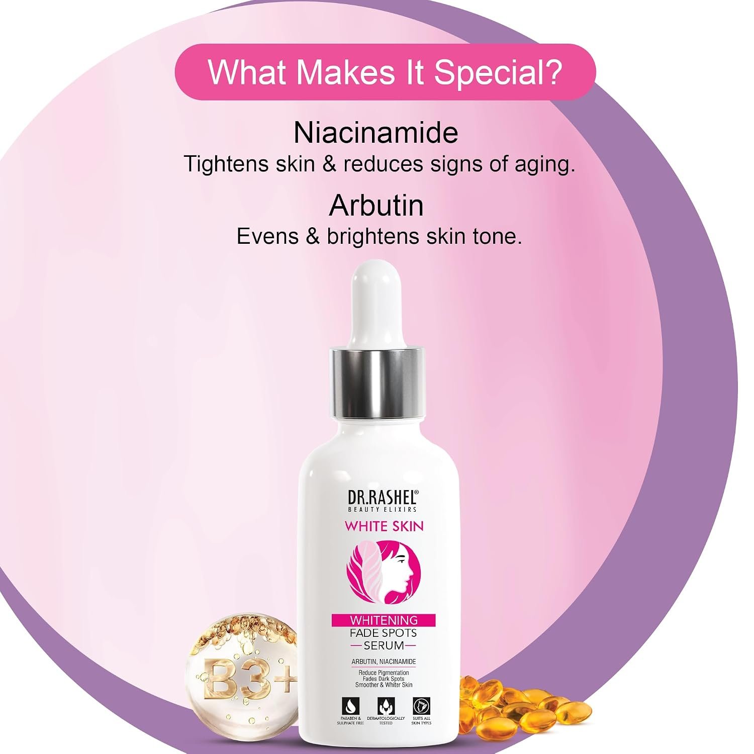 DR.RASHEL WHITE SKIN Whitening Fade Spots Serum with Arbutin, Niacinamide which Reduce Pigmentation, Fades Dark Spots, Smoother & Whiter Skin - 30ml thumbnail