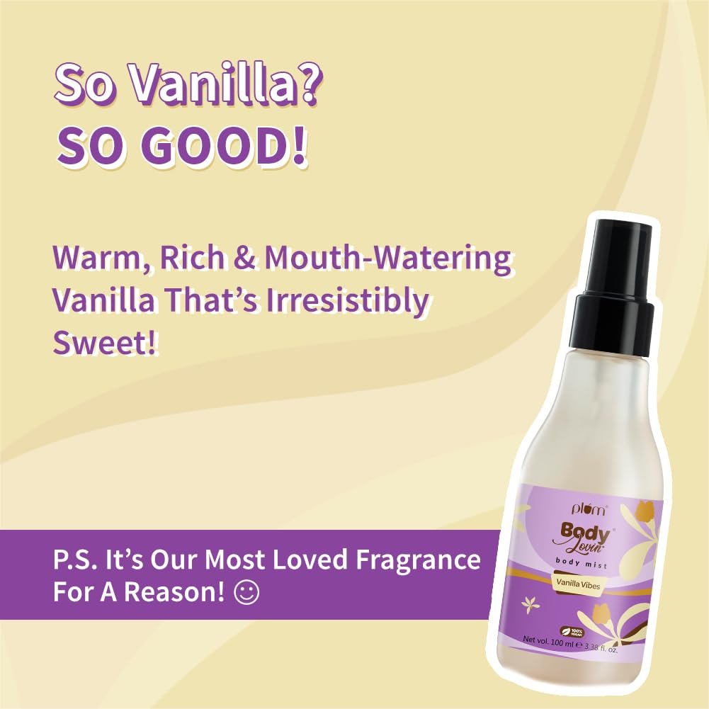 Plum Bodylovin' Vanilla Vibes Body Mist for Women | Long Lasting Vanilla Fragrance with Warm & Cozy Vanila Scent |Body Spray - 100ml thumbnail
