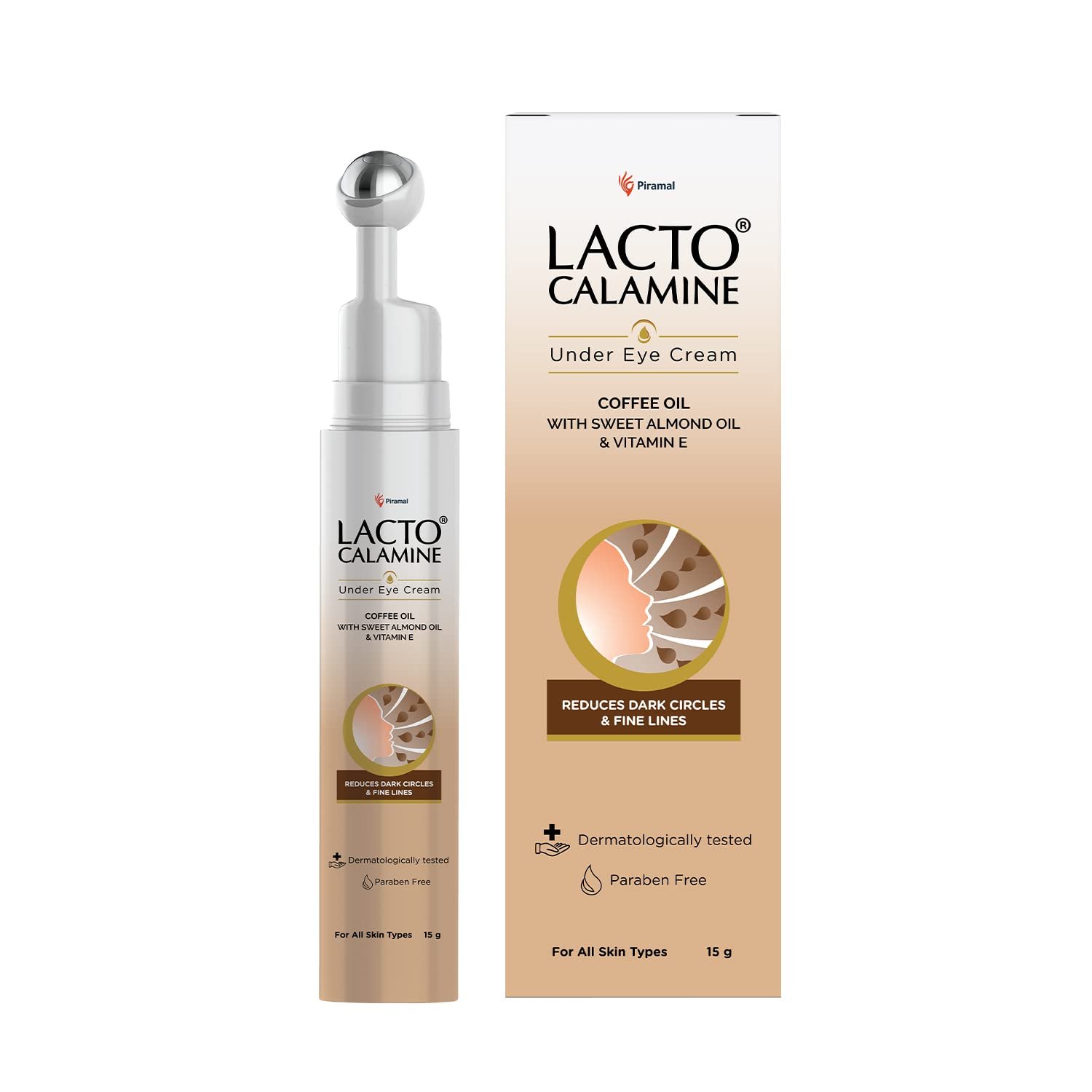 Lacto Calamine Under Eye Cream For Dark Circles for Women & Men | Fine Lines & Puffy Eyes With Cooling Massage Roller | 15g | With Coffee Oil, Multi-Peptides, Niacinamide, & Vitamin E thumbnail