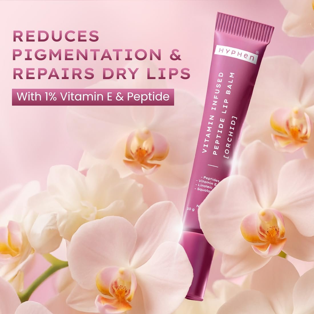 Hyphen Tinted Lip Balm | Brightens & Reduces Dark Lips & Pigmentation | 1% Vitamin E, Peptide & 2% Squalane | Winter Lip Care | Orchid (Mauve Shade)- 10g thumbnail