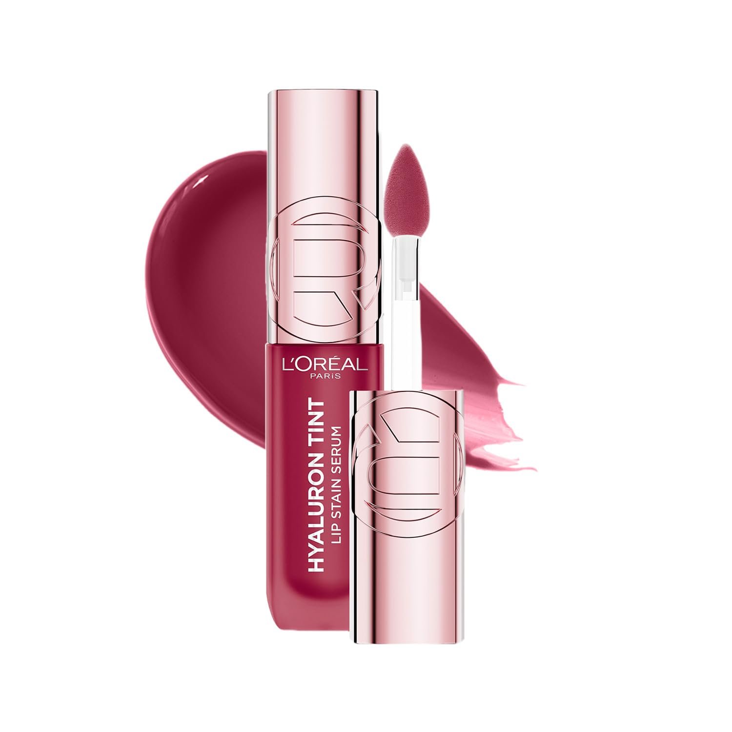 L'Oreal Paris Hyaluron Tint Lip Stain Serum, 490 Le Plum Paris +80% Hydration, Infused with Hyaluronic Acid, High-Shine Tint, Plumper & Fuller Lips, Non-Sticky