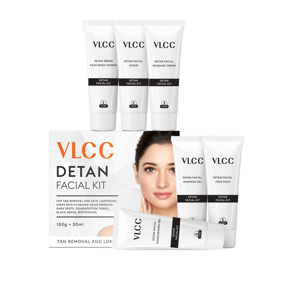 VLCC De-Tan Facial Kit - 180g (150g+30ml) | For Tan Removal | Hydrates, Helps Removes Dark Spots, Pigmentation, Pores, Blackheads & Whiteheads | With SPF 15+ Moisturizer thumbnail