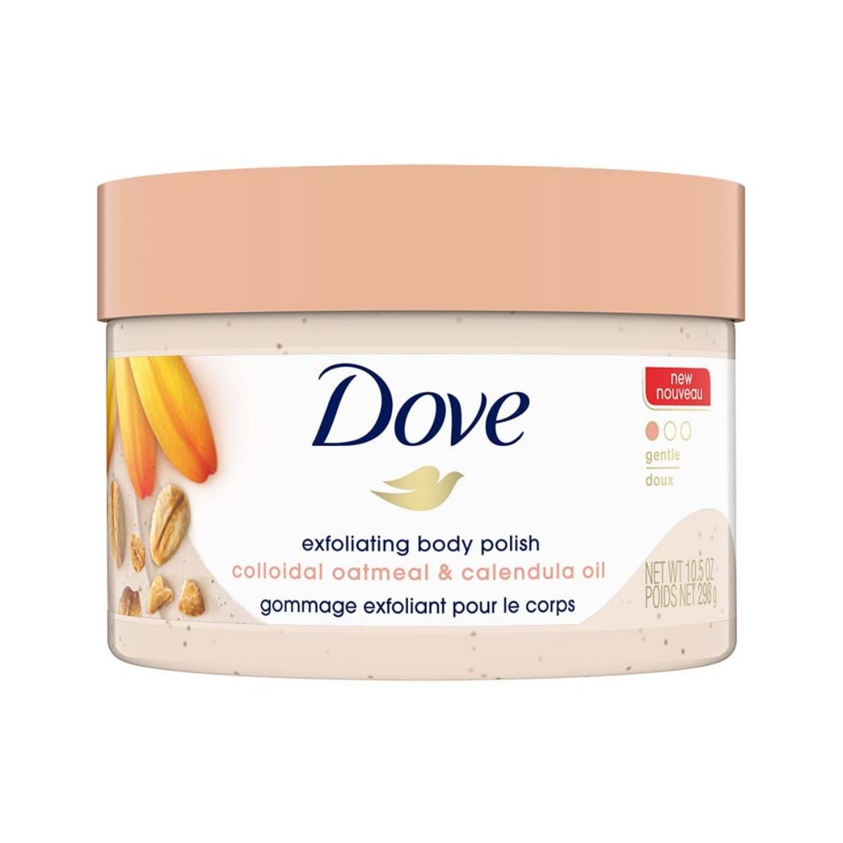 Dove Exfoliating Body Polish Scrub with Oatmeal & Calendula Oil – 298g | Gentle Exfoliation for Sensitive Skin | Sulfate-Free Formula for Soft, Smooth & Healthy-Looking Skin