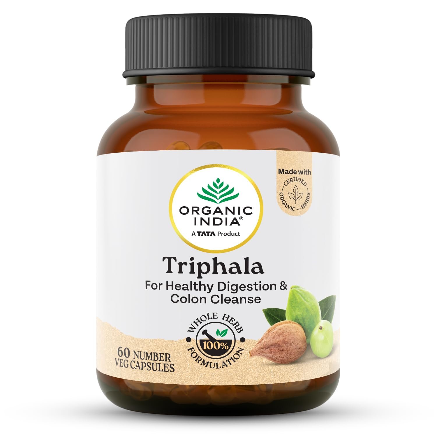 A TATA Product - Organic India Triphala Capsules - 60 Caps, Supports Immune System, Colon & Digestion, Balanced Bowel & Gut Health .