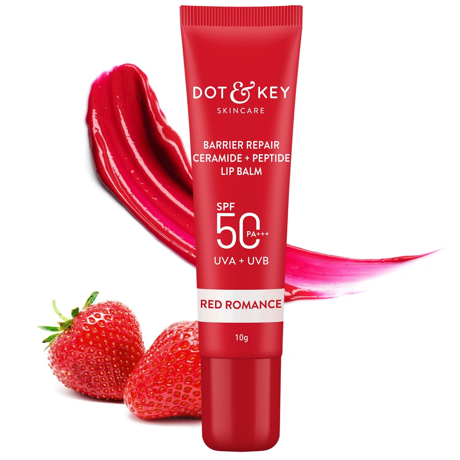 Dot & Key Ceramide & Peptide Barrier Repair Lip Balm SPF 50, PA+++ | Red Romance | UVA/UVB Protection | Soft Tinted Moisturizer 10g