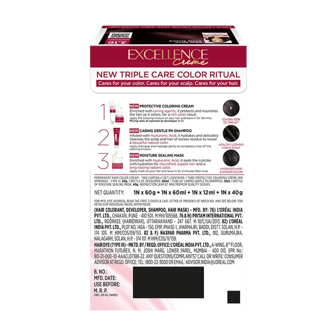 L'Oreal Paris Excellence Creme Hair Color, 3.16 Burgundy, 72ml+100g thumbnail
