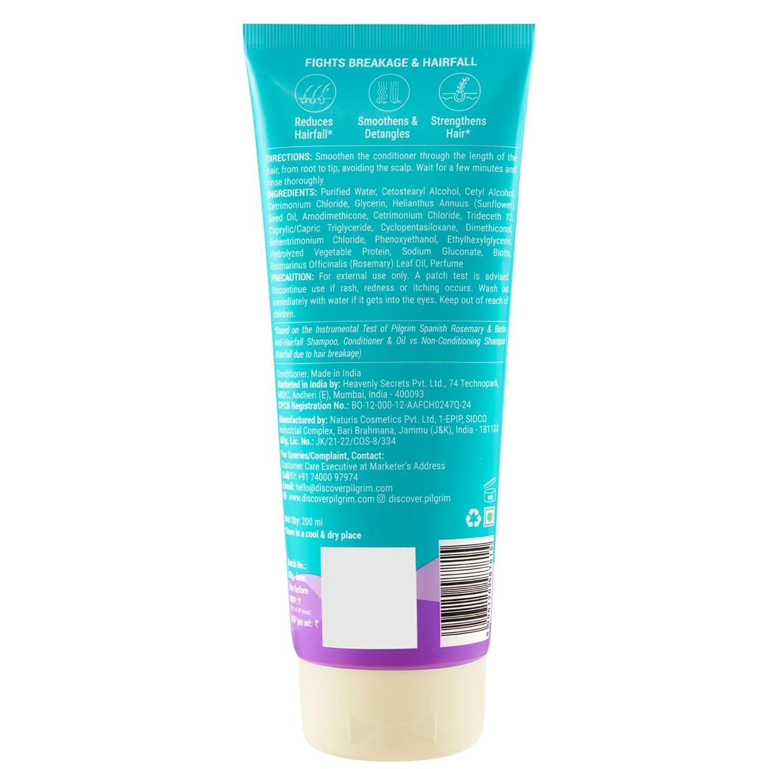 Pilgrim Spanish Rosemary & Biotin Anti Hairfall Conditioner for Reducing Hair Loss & Breakage | Upto 95% stronger hairs | Suitable for all hair types | For Men & Women 180ml thumbnail