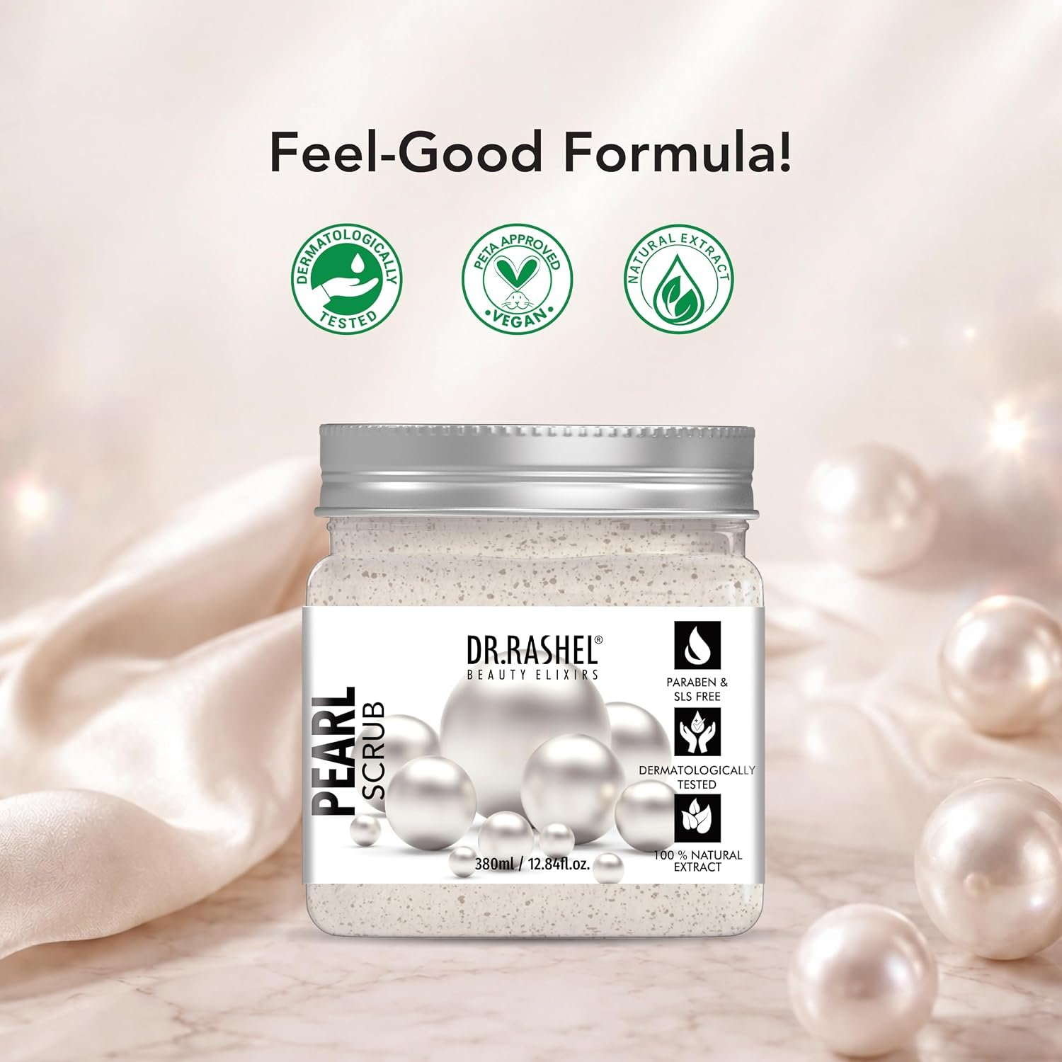 DR.RASHEL Beauty Elixirs Pearl Scrub with Pearl Extract for Face & Body Deep Exfoliating Cleanser for Tan, Dead Skin & Blackhead Removal Radiant Glow 380 ml thumbnail