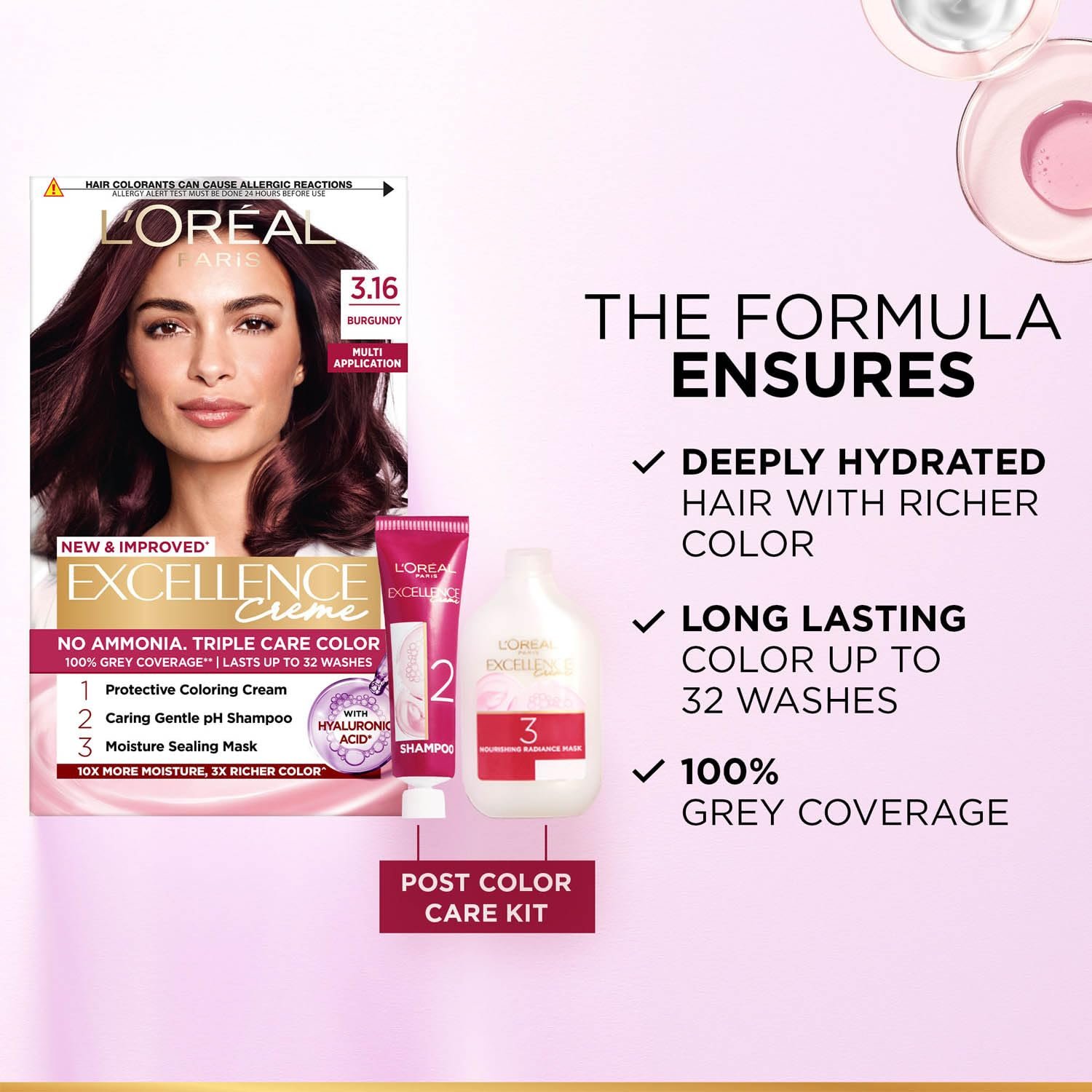 L'Oreal Paris Excellence Creme Hair Color, 3.16 Burgundy, 72ml+100g thumbnail