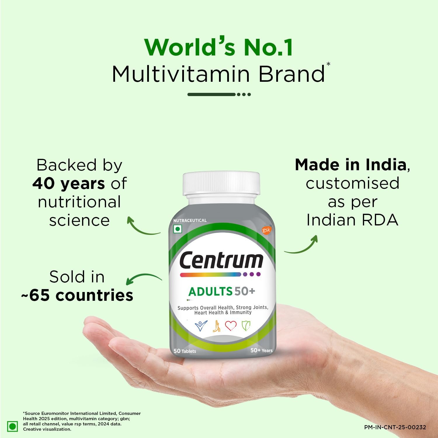 entrum Adults 50+ Multivitamin Tablet for Men & Women|With 23 Vital Nutrients including Zinc,Magnesium, Vitamin B,C,D, Calcium for Energy, Strong Joints, Immunity and Heart Health|Veg - 50 t thumbnail