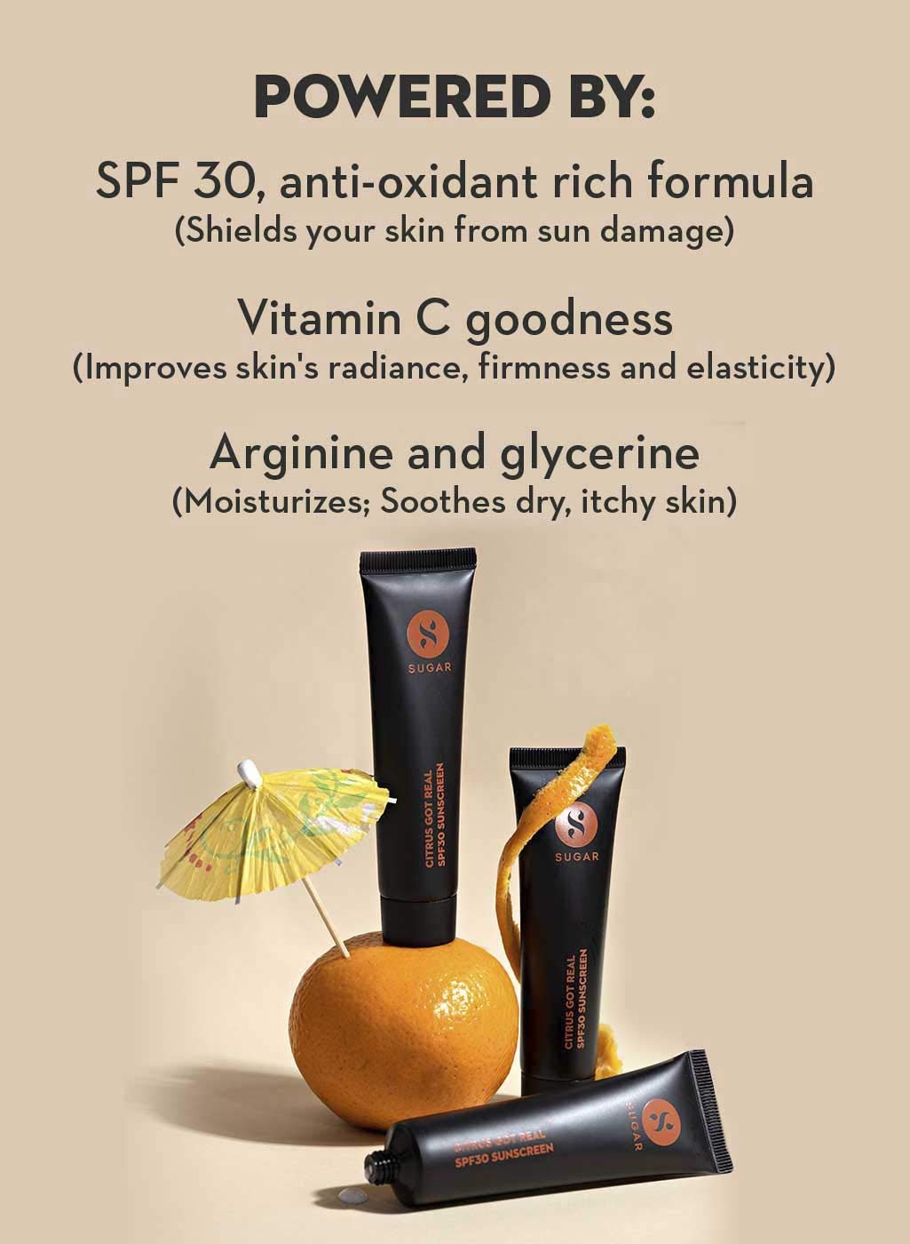 SUGAR Cosmetics Citrus Got Real Sunscreen For All Skin Types Spf30 | No White Cast | UVA/B & Blue Light Protection | Enriched With Vitamin C - 30G thumbnail