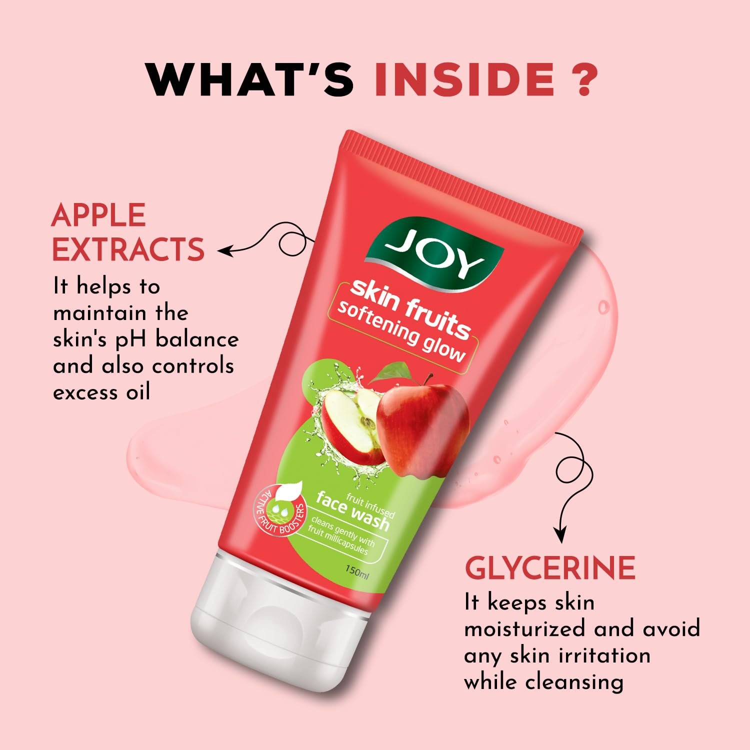 Joy Skin Fruits Apple Face Wash for Glowing Skin | Softens, Moisturises & Nourishes | Natural AHAs, No Sulphates, Paraben Free | All Skin Types, Men & Women - 150ml thumbnail