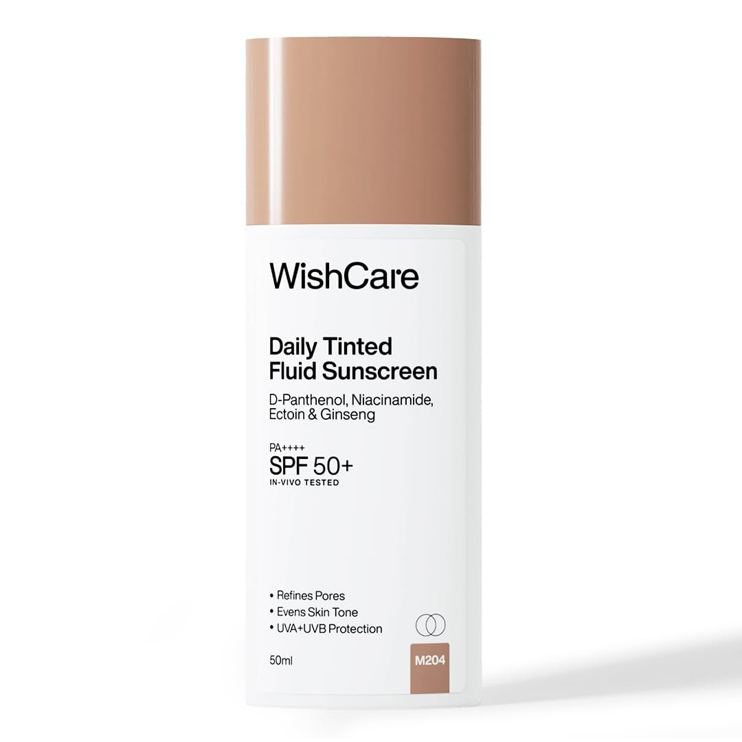 WishCare Daily Fluid Tinted Sunscreen SPF50 PA++++ | M204 | Broad Spectrum Protection for all skin types | In-Vivo Tested Tinted Sun Screen |   Evens & Protects | 50ml thumbnail