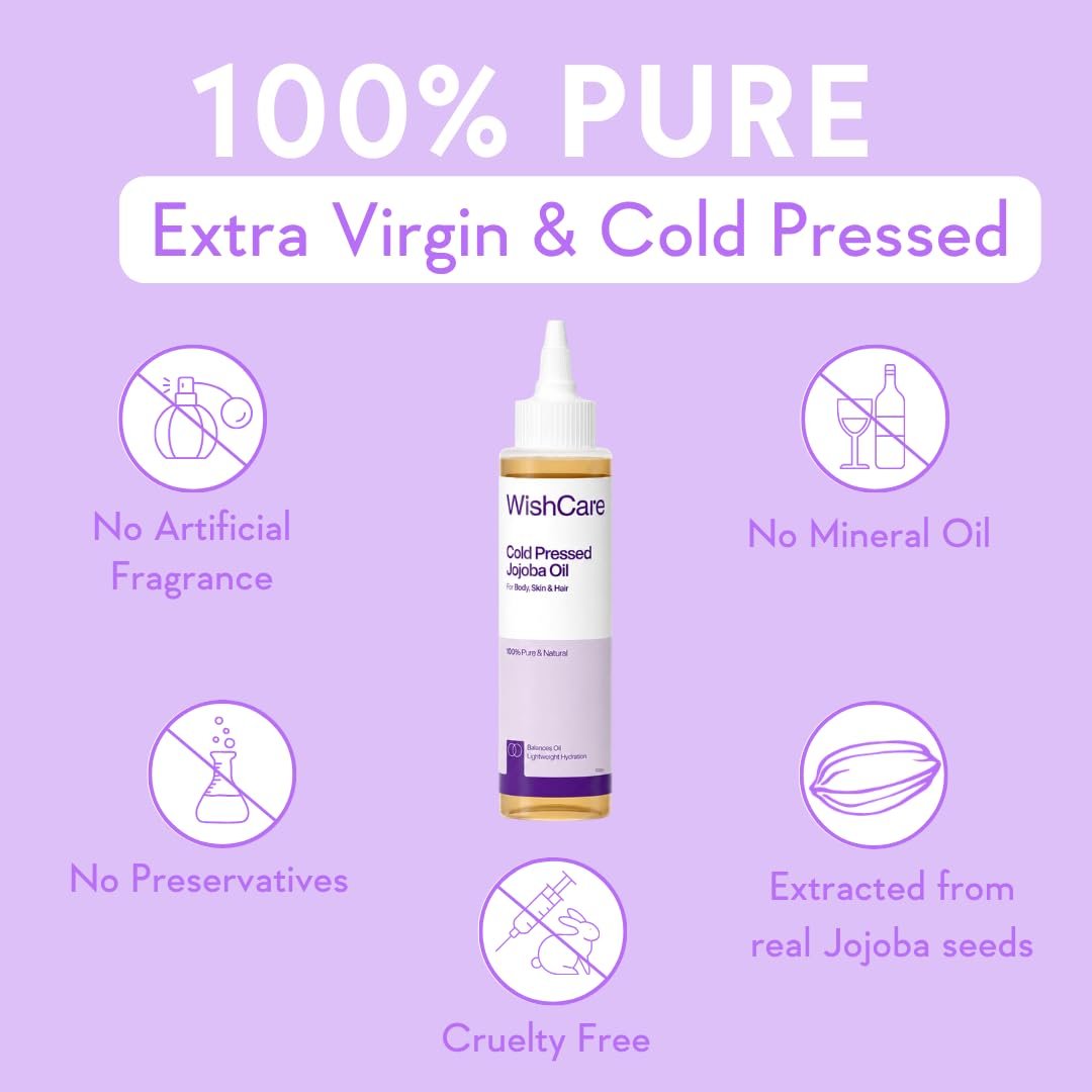 WishCare Pure Cold-Pressed Unrefined Jojoba Oil | Natural Moisturizing Oil for Skin, Hair & Nails | Nourishes, Hydrates & Softens | 100ml thumbnail