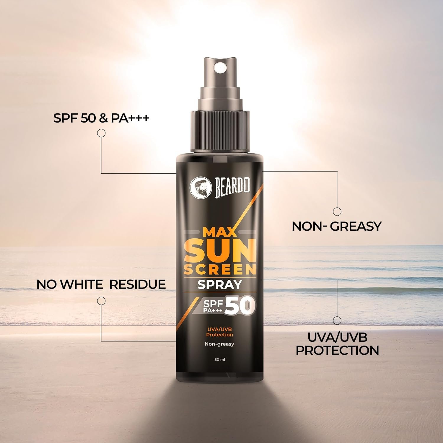 Beardo Max Sunscreen SPF 50 & PA+++ Spray for Men | For UVA UVB Protection | 50ml thumbnail