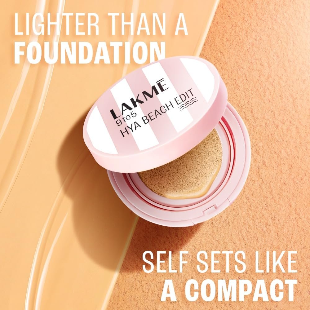 Lakme 9to5 Hya Matte, Beach Edit Cushion Foundation, C 100-Cool Ivory, Matte Finish, Buildable Coverage, SPF 40, 12 gm thumbnail