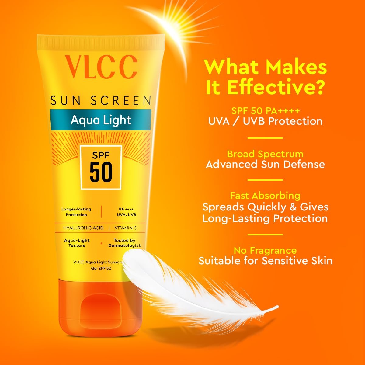 VLCC Aqua Light Sunscreen Gel SPF 50 PA++++ | Fast-Absorbing, Non-Greasy, No White Cast | Broad Spectrum UV Protection | Hyaluronic Acid & Vitamin C | 30g thumbnail