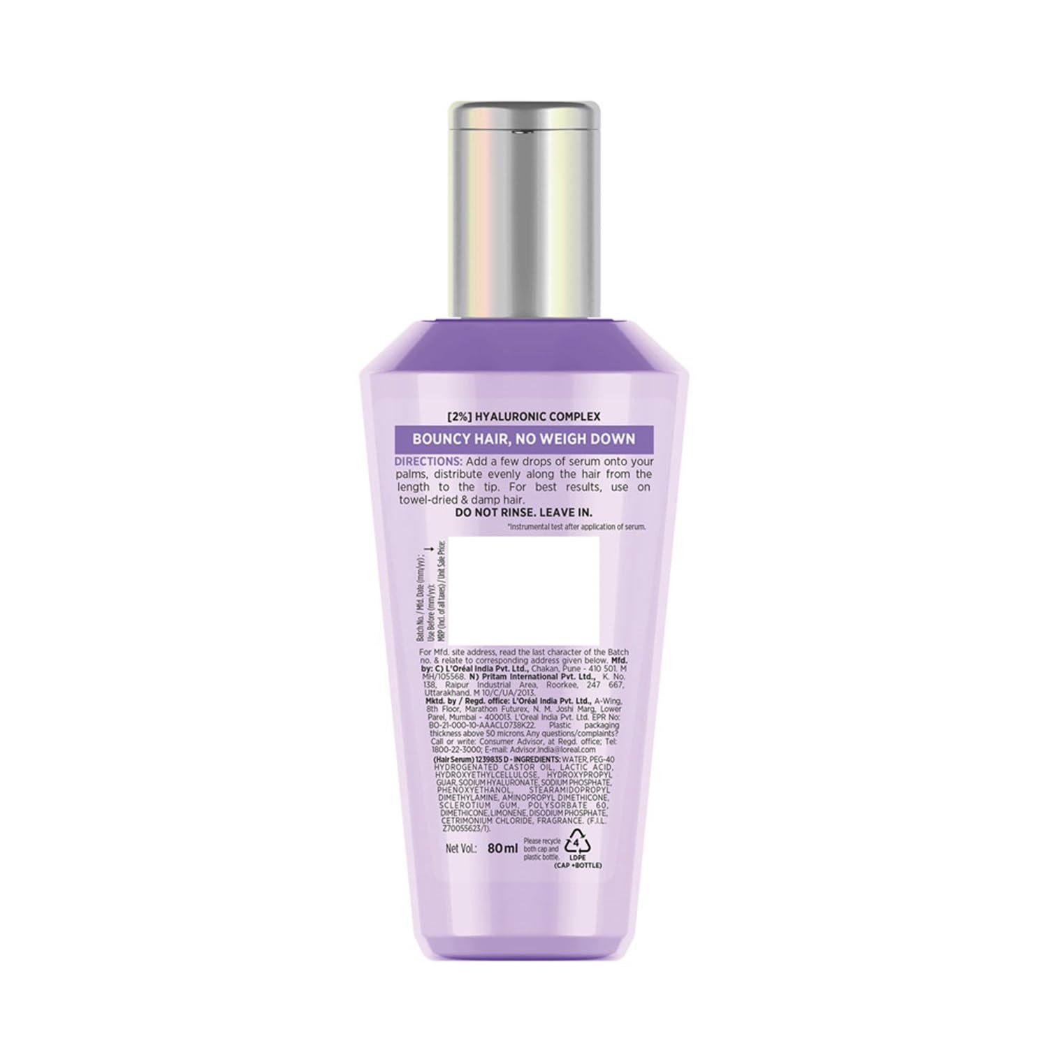 L'Oreal Paris Hyaluron Moisture Hair Serum - Hyaluronic Acid, 80ml thumbnail