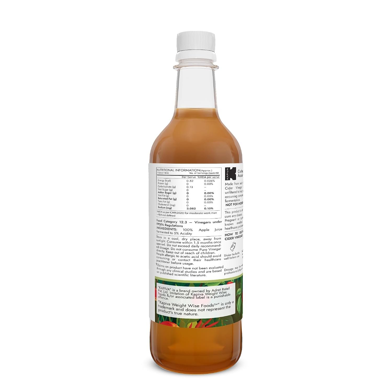 Kapiva Himalayan Apple Cider Vinegar with Mother 500ml | Raw & Unfiltered | Helps with Digestion & Weight Care thumbnail