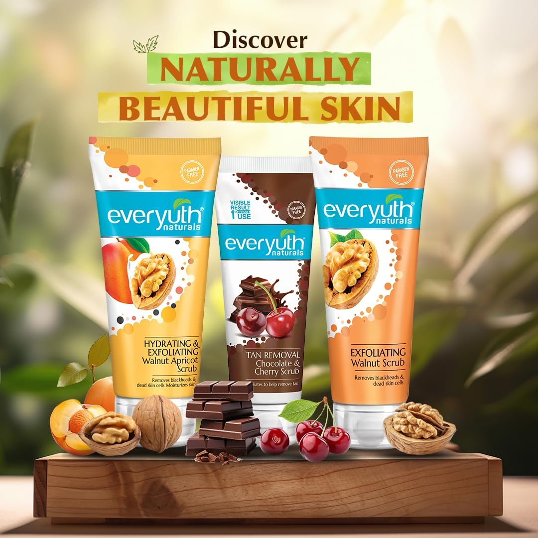 Everyuth Naturals Hydrating & Exfoliating Walnut Apricot Face Scrub|Removes Blackheads & Moisturizes|Walnut Shell & Apricot|Oily, Dry, Normal, Combination, Sensitive Skin-100g Tube thumbnail
