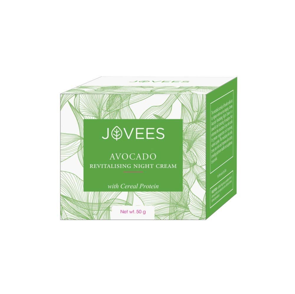 Jovees Herbal Avocado Revitalizing Night Cream for Younger and Glowing Skin with Avocado Helps Brightening Skin, Age Spots, Fine Lines and Wrinkles | Non-Greasy & Lightweight | 50g