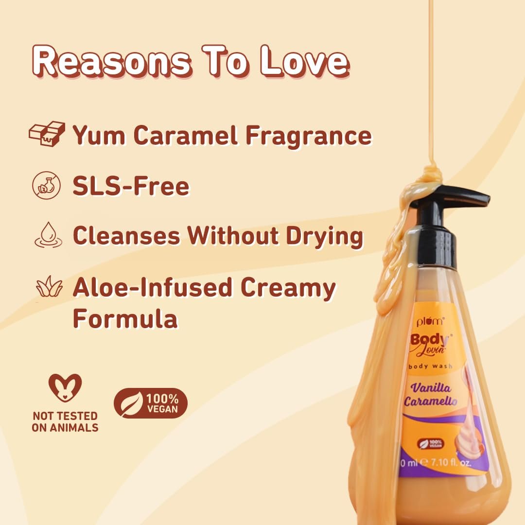 Plum BodyLovin' Vanilla Caramello Body Wash | SLS-Free Creamy Shower Gel For Women | Delicious Caramel Fragrance for Soft & Smooth Skin  For All Skin Types (240 ml) thumbnail