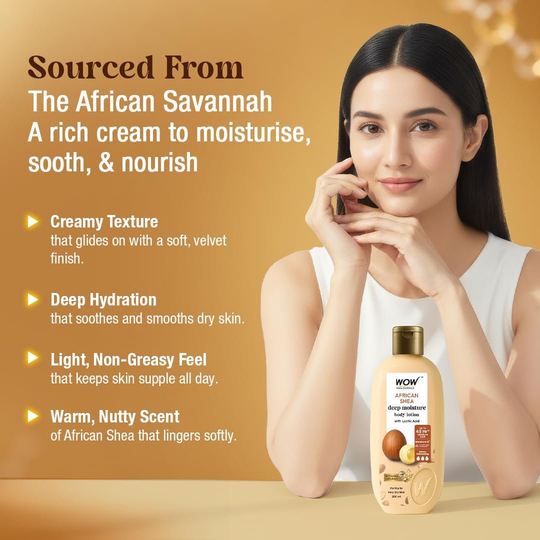 WOW Skin Science Shea Butter and Cocoa Butter Moisturizing Body Lotion - Deep Hydration - No Mineral Oil, Parabens, Silicones, Color & PG - 200mL thumbnail
