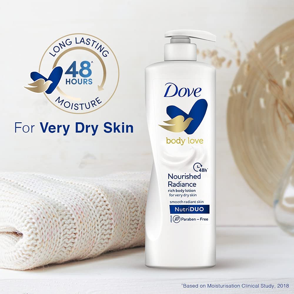 Dove Body Love Nourished Radiance Body Lotion For Very Dry Skin 48hrs Moisturisation Paraben Free with Plant Based moisturiser Soft Radiant Skin 400ml thumbnail