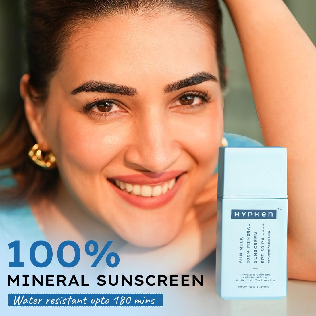 Hyphen SUN MILK 100% MINERAL SUNSCREEN SPF 50 PA++++ UV+ Bluelight Protection, 25% Nano Zinc Oxide | In-Vivo Certified | Sensitive, Acne Prone & Oily Skin, Water Resistant Sun Protect |50 ml thumbnail