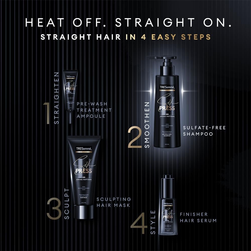 TRESemmé Silk Press Smoothing Shampoo | Infused with 20 Amino-Peptides | Helps Smooth & Align Hair for a Sleek, Polished Look | 375ml thumbnail