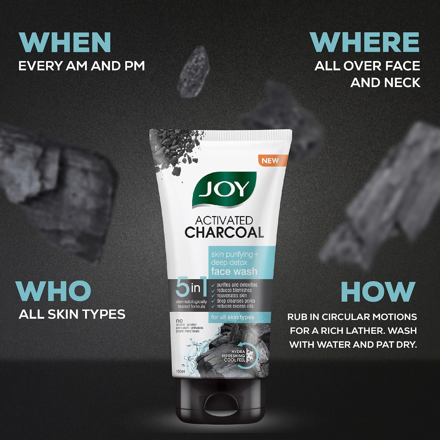 Joy Activated Charcoal Face Wash for Oily Skin 150ml | Controls Oil & Removes Dirt & Blackheads | Fights Pollution, Reduces Acne & Pimples For a Clearer & Smoother Skin thumbnail