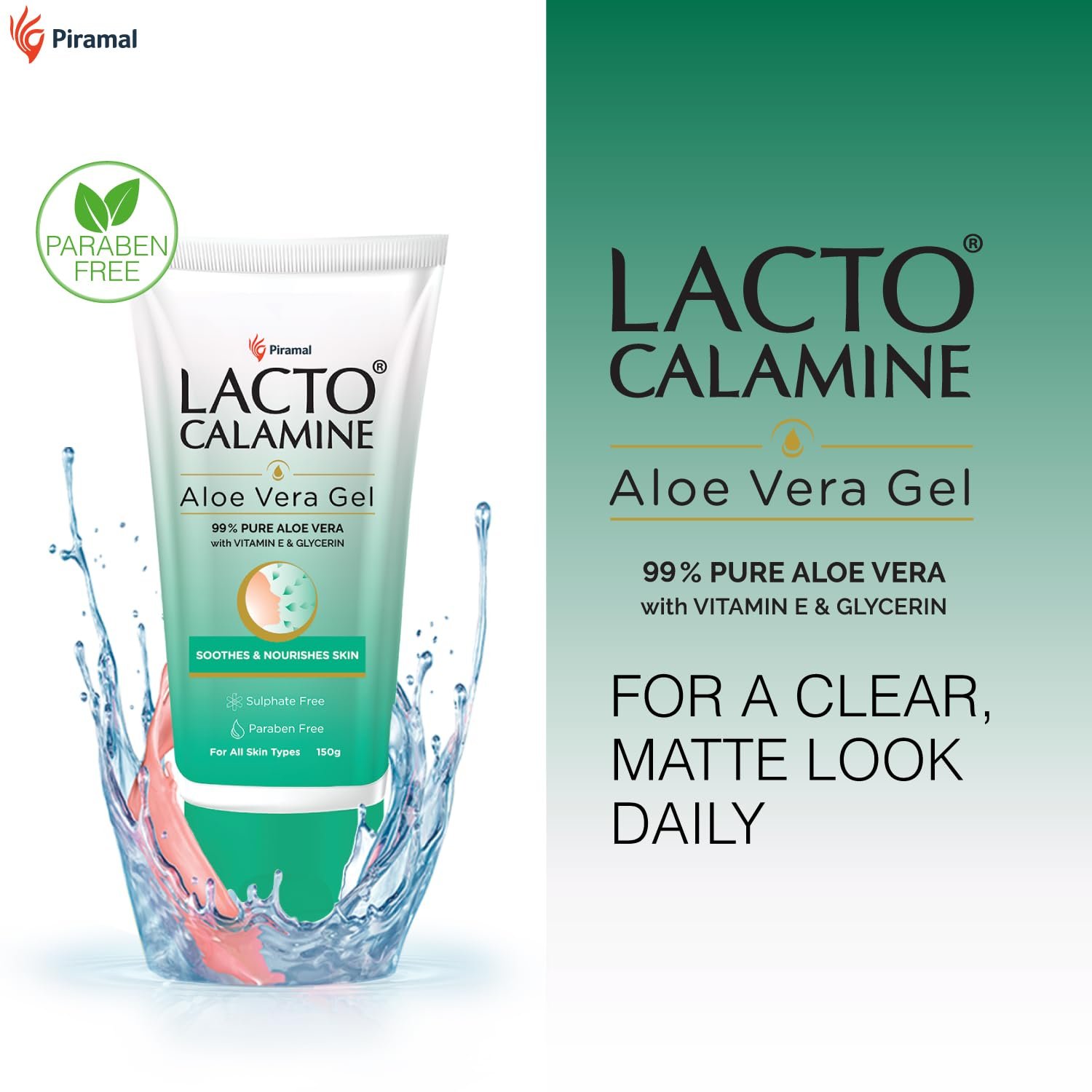 Lacto Calamine Aloe Vera Gel For Face | 150g | Moisturizer For Face With 99% Pure Natural AloeVera, Vitamin E & Glycerin For Hydrating Skin, Body & Hair | thumbnail