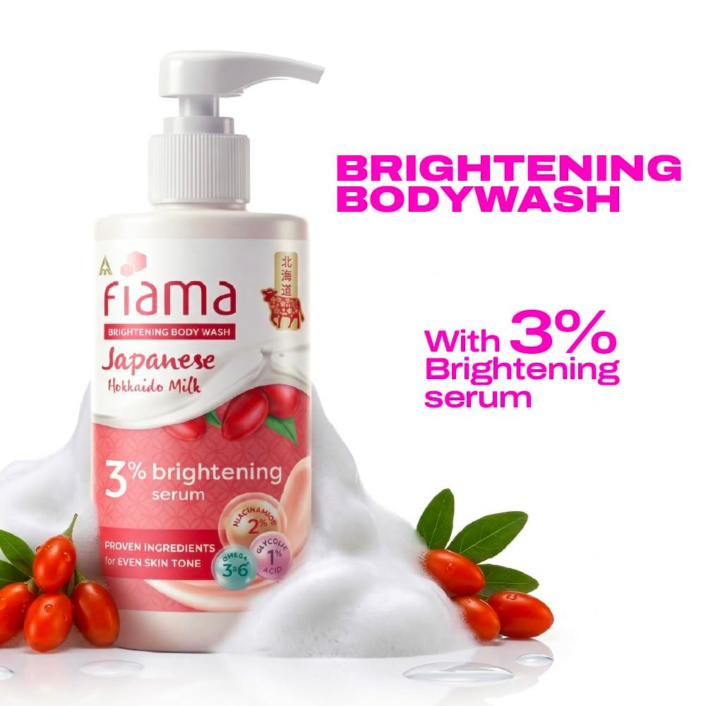 Fiama 3% Brightening Serum Body Wash 250ml | 2% Niacinamide, 1% Glycolic Acid, Omega 3 & 6 Fatty Acids Shower Gel, Fights Dullness & Evens Skin tone | Exotic Japanese Hokkaido Milk thumbnail