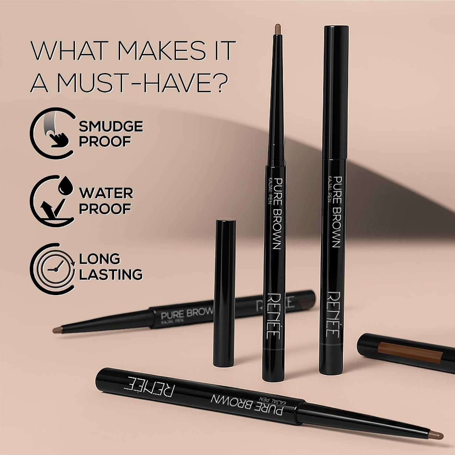 RENEE Pure Brown Kajal Pen with Sharpener |24 Hrs Stay Long Lasting Kohl Pencil |Matte Finish, Rich Color Payoff |Smudge & Water Proof with One Swipe Application Formula - 0.30gm thumbnail