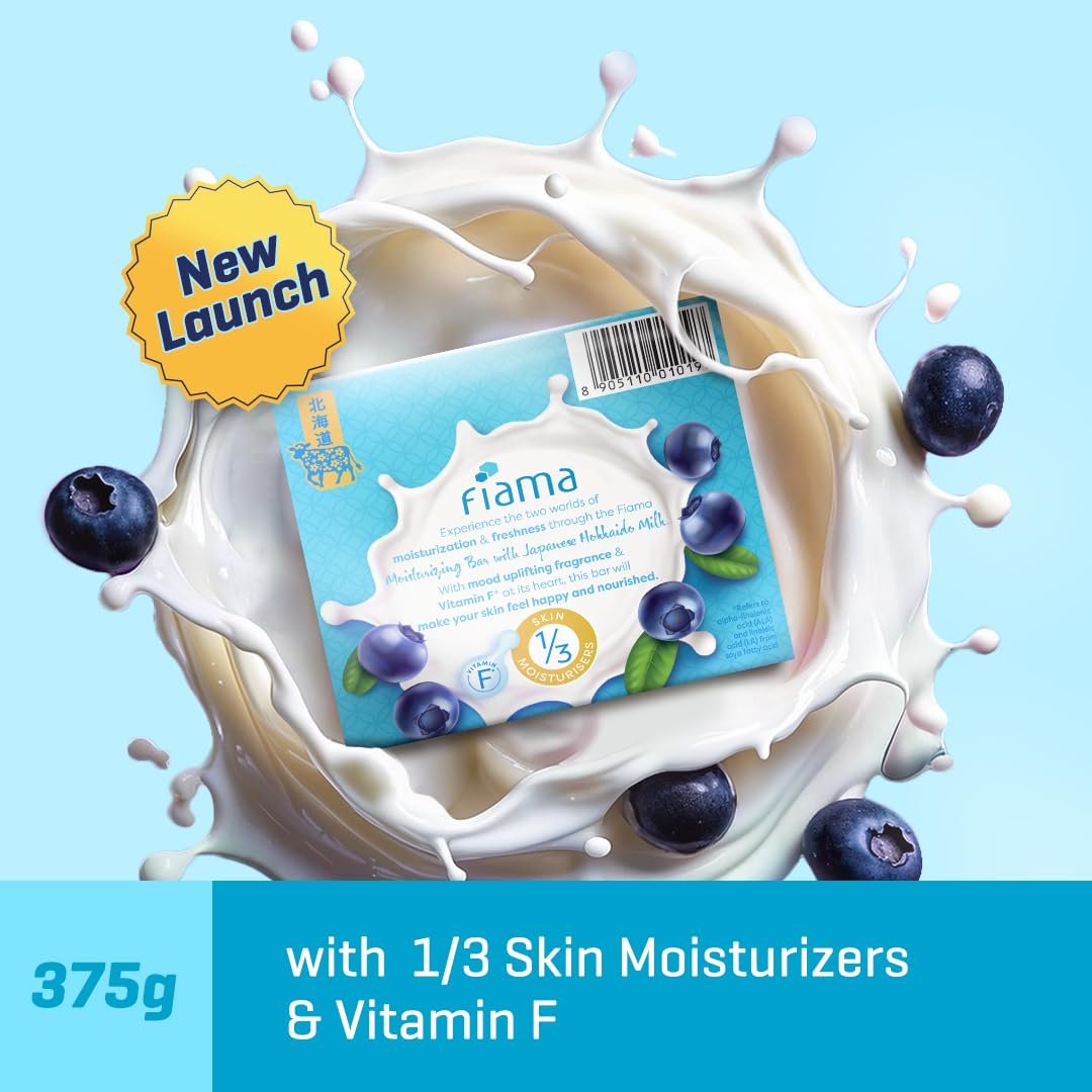 Fiama Skin Barrier Strengthening Moisturizing Soap Bar 125gx3 | Clinically Proven | With Pro-Ceramides | Blue Berry & Japanese Hokkaido Milk Celebration Pack of 3, thumbnail