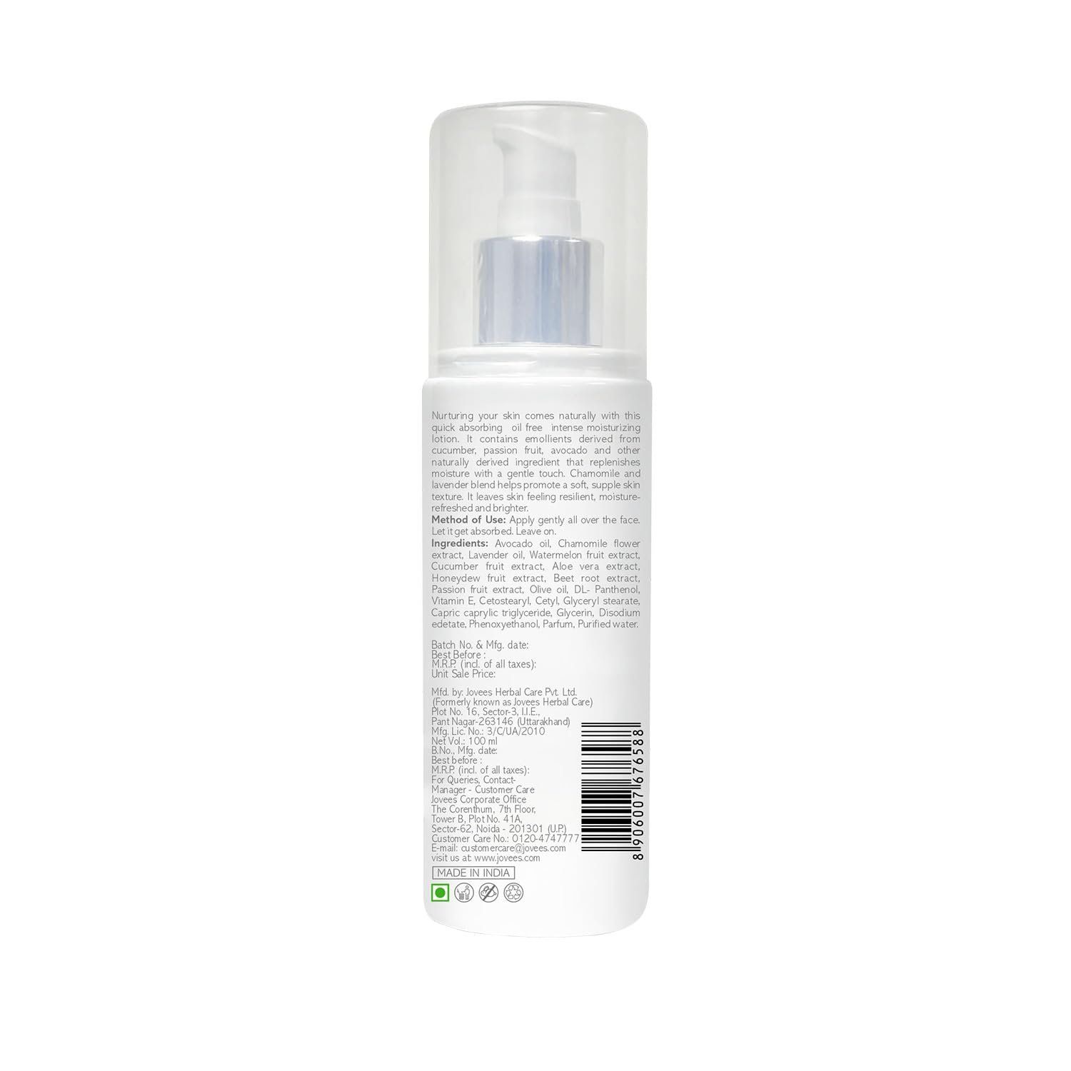 JOVEES Herbal Hydra Intense Moisturiser For Glowing & Hydrating Skin With Avocado And Chamomile Extract | Lightweight And Non Greasy Lotion | For All Skin Types- 100ml thumbnail