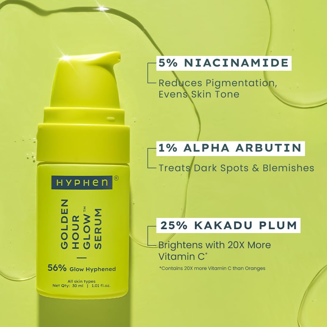 Hyphen 5% Niacinamide, 1% Alpha Arbutin & 25% Kakadu Plum Brightening Face Serum | 20X Vitamin C for Glowing Summer Skin | Hydrating Serum for Dark Spots, Pigmentation & Dryness | thumbnail