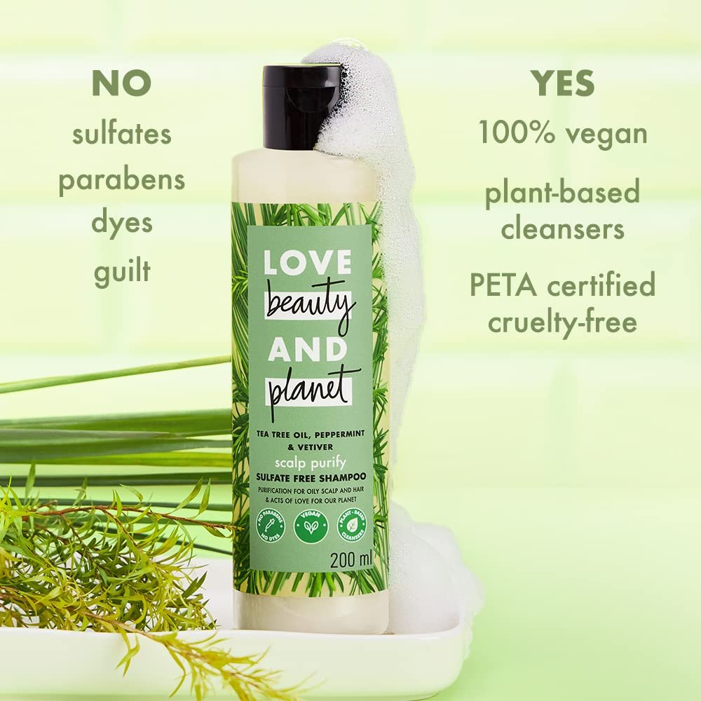 Love Beauty and Planet Tea Tree, Peppermint & Vetiver Purifying Shampoo, Sulfate-Free Formula for Deep Cleansing, Refreshing Scalp Care & Healthy-Looking Hair | 200ML thumbnail