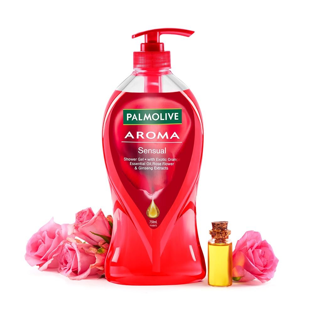 Palmolive Rose, Orange Essential Oil & Ginseng Aroma Sensual Body Wash | Soothing & Brightening | Glowing & Youthful skin | No paraben & silicones, pH balanced, Body Wash 750ml